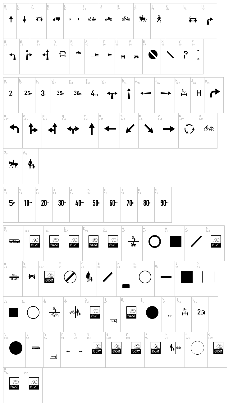 Zeichen Alt font map